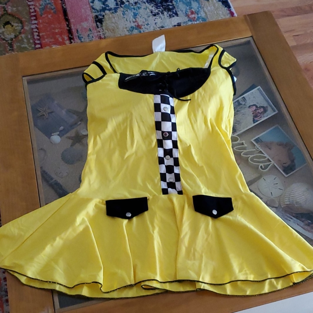 Adult woman's Halloween taxi and cab driver costum